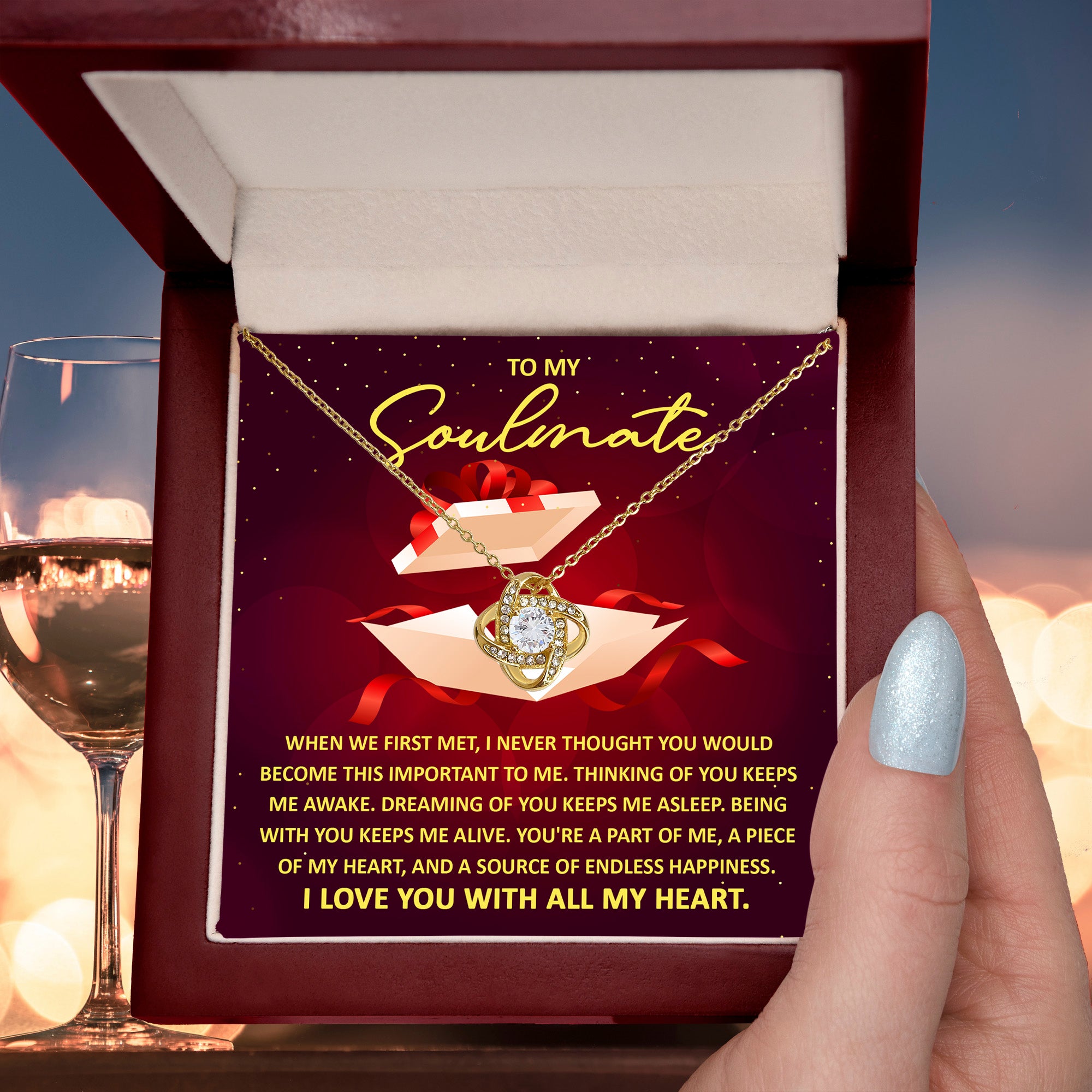 To My Soulmate – Thinking of You - Love Knot Necklace with Romantic Message