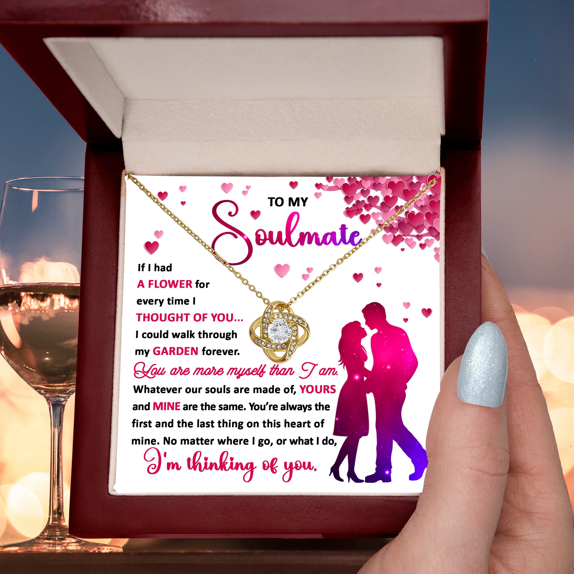 To My Soulmate - I am Thing of You - Love Knot Necklace with Heartfelt Message Card