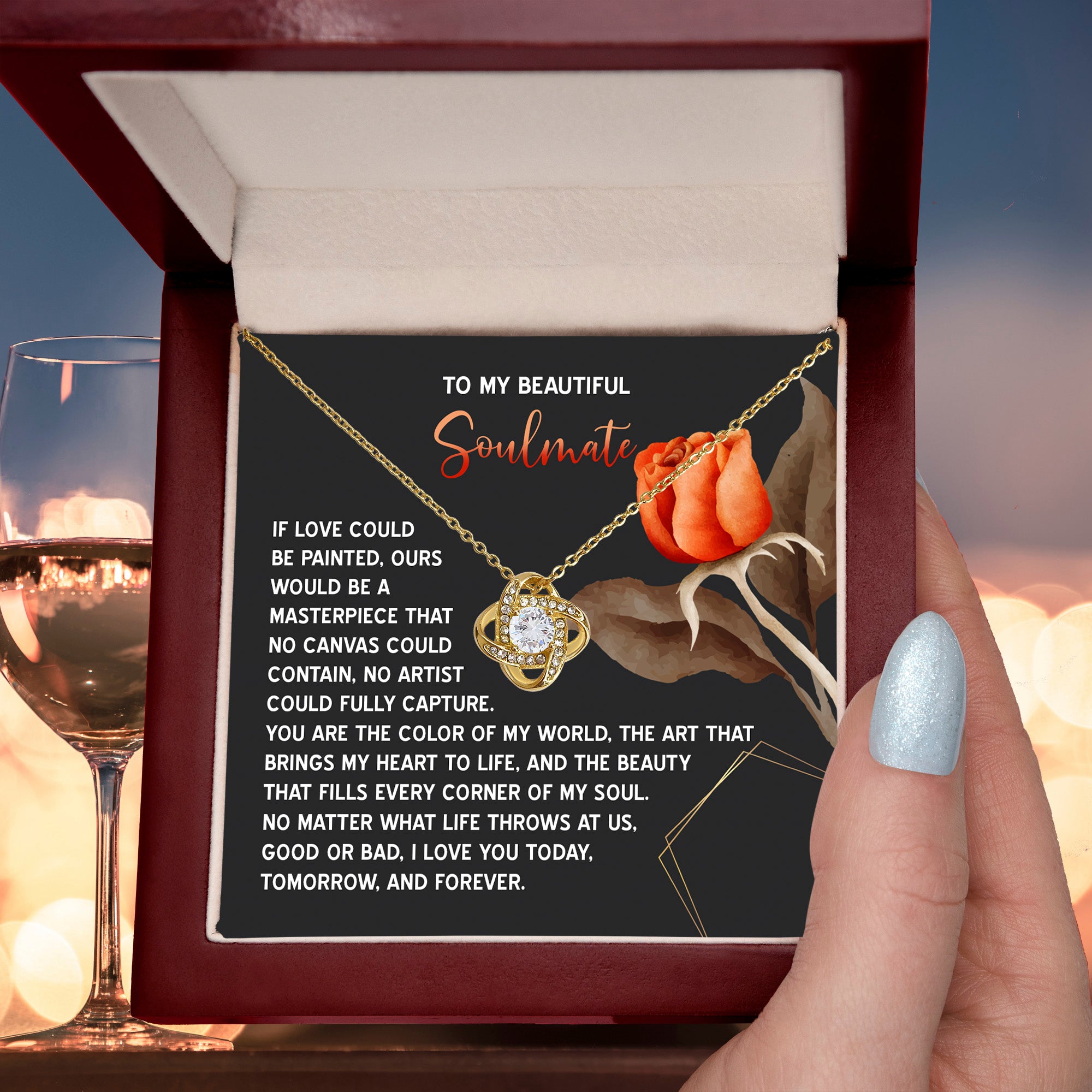 To My Beautiful Soulmate – Our Love is a Masterpiece Love Knot Necklace with Heartfelt Message Card