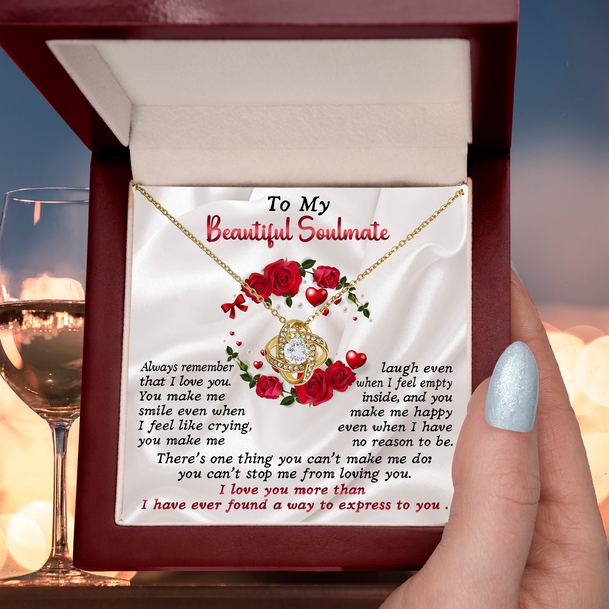 To My Beautiful Soulmate Love Knot Necklace – Emotional Forever Love Gift for Her