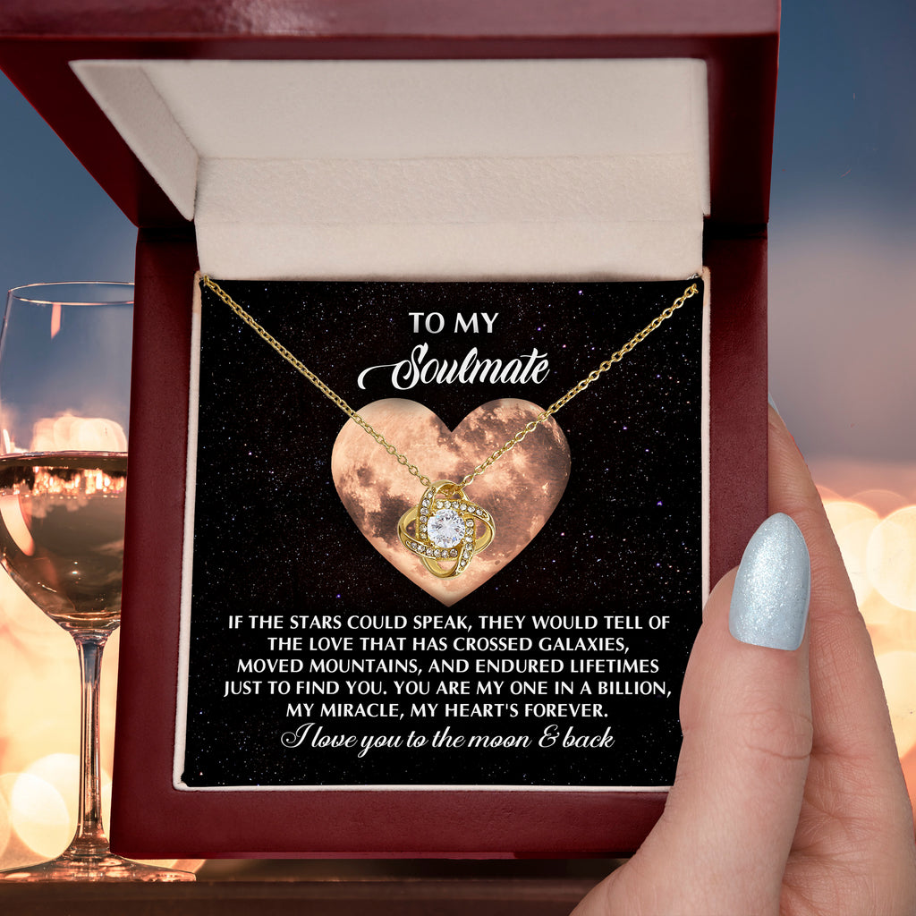 To My Soulmate - Crossed Galaxies - Love Knot Necklace with Heartfelt Message