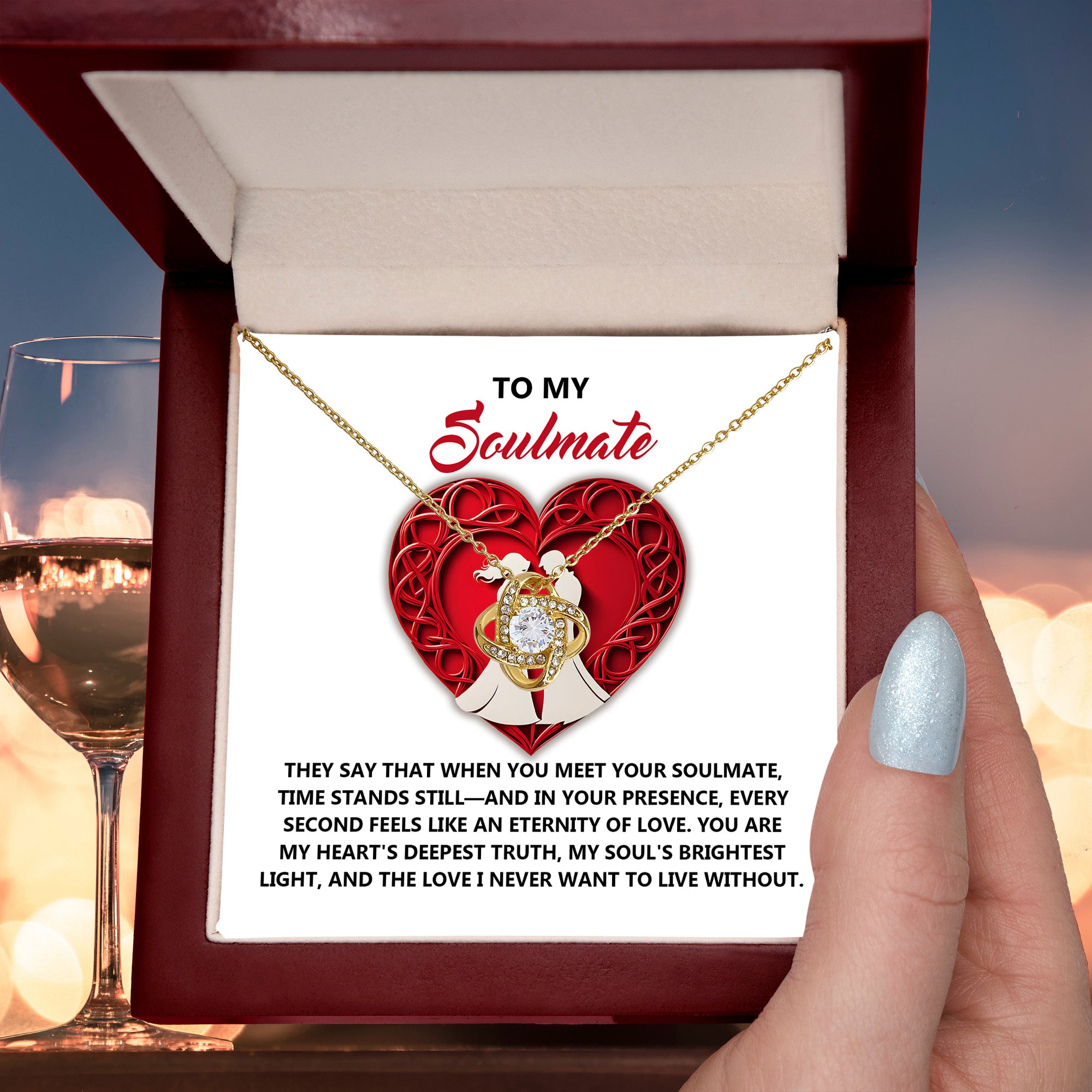 To My Soulmate - Time Stands Still - Love Knot Necklace with Heartfelt Message