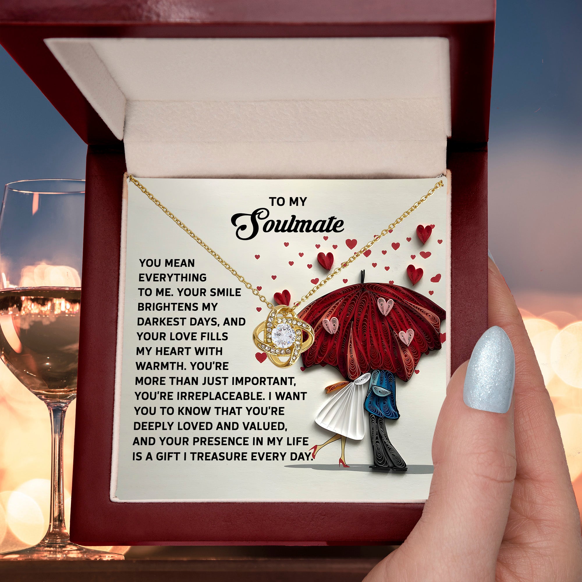 To My Soulmate - Treasured Gift - Love Knot Necklace with Heartfelt Message