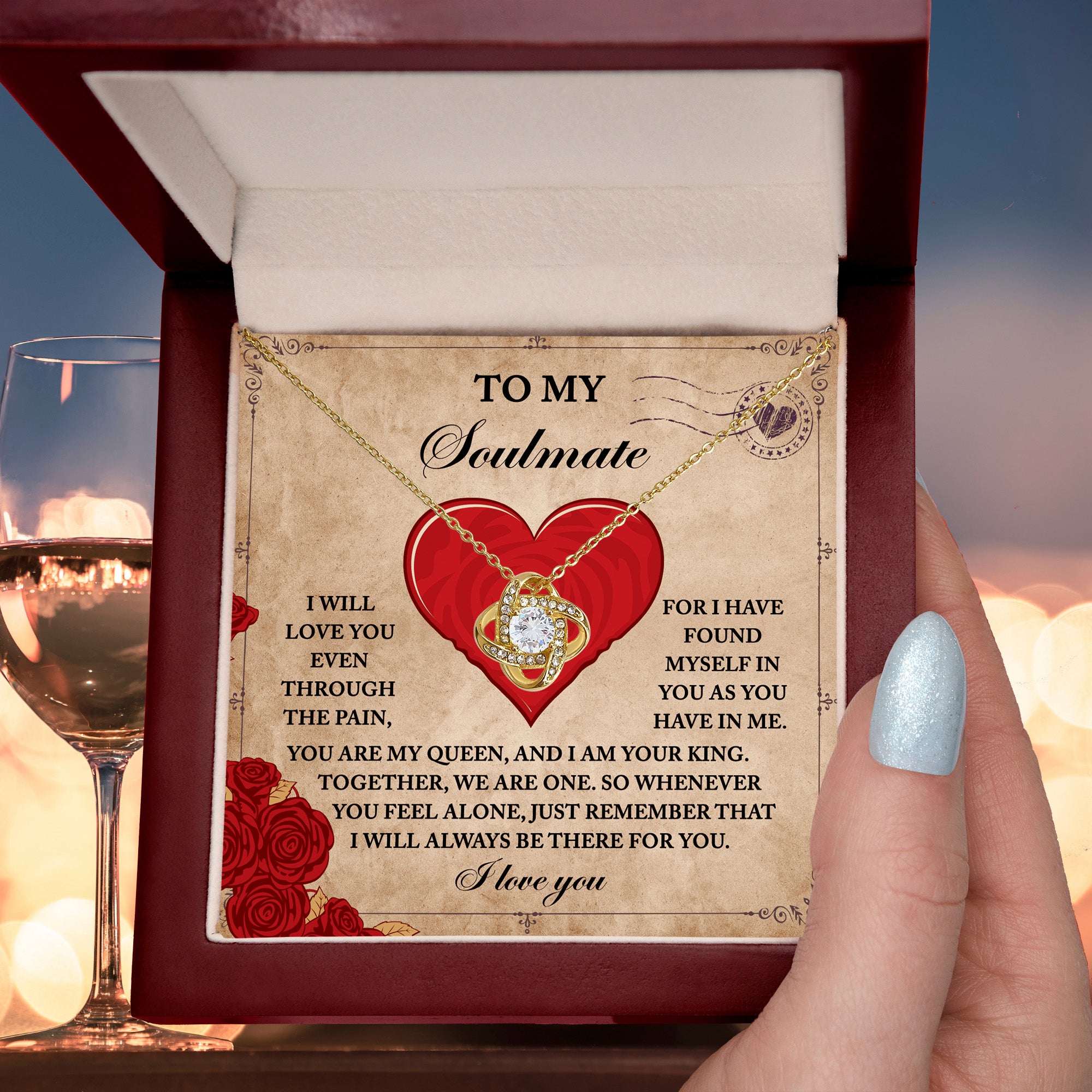 To My Soulmate - Together, We Are One - Love Knot Necklace with Romantic Message