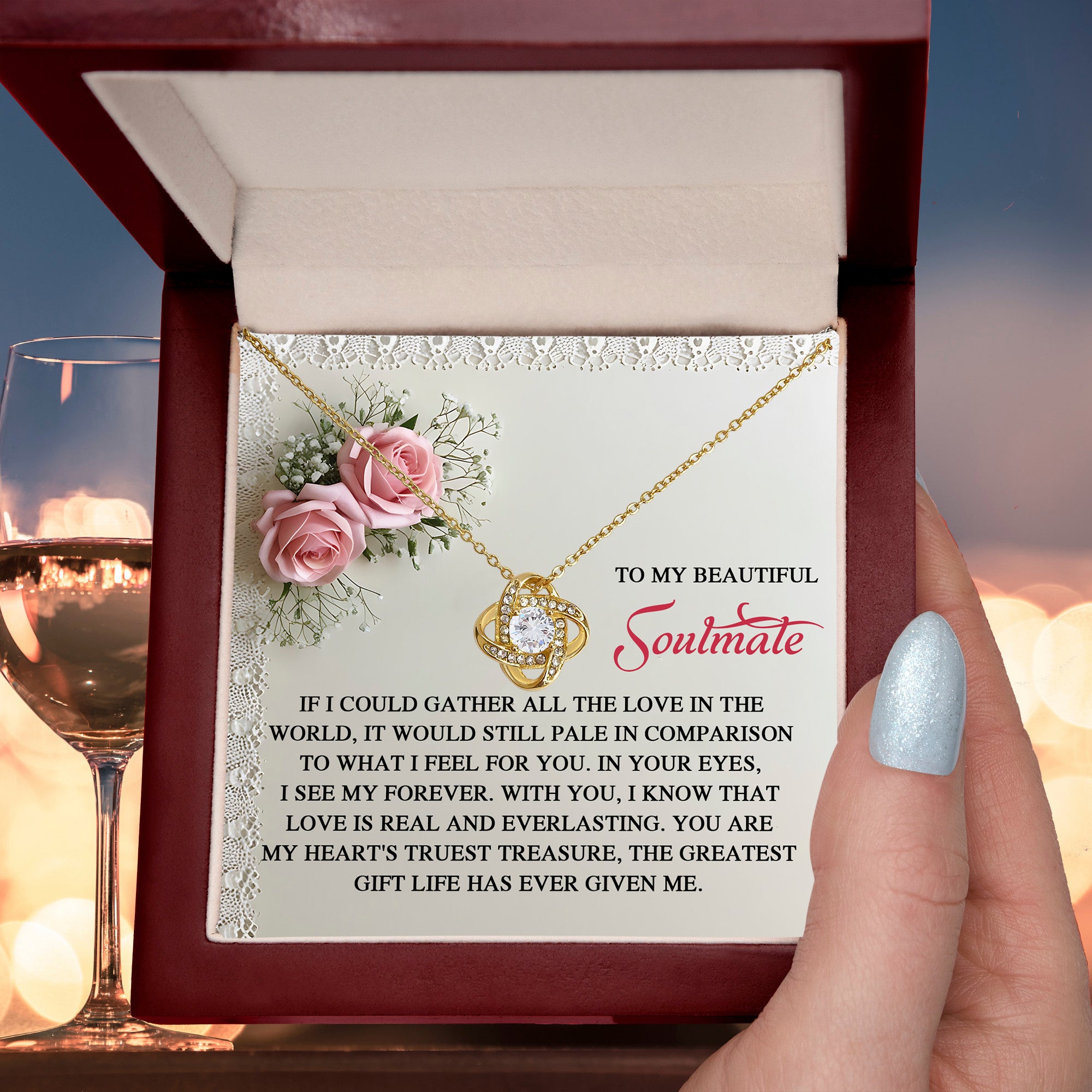 Soulmate - My Heart's Treasure - Love Knot Necklace With Romantic Message