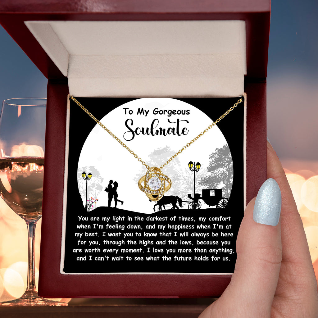 To My Gorgeous Soulmate – Future Holds For Us - Love Knot Necklace | Romantic Valentine's Day, Birthday or Anniversary Gift for Her