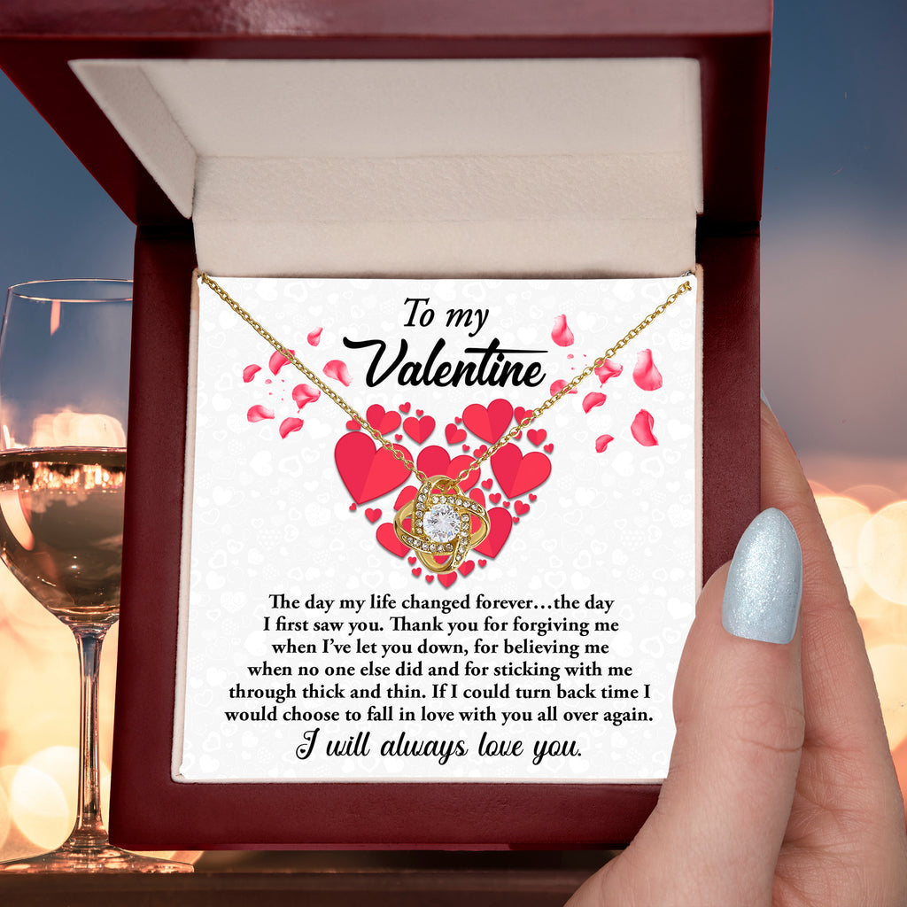 To My Valentine - My Life Changed - Love Knot Necklace with Romantic Message Card