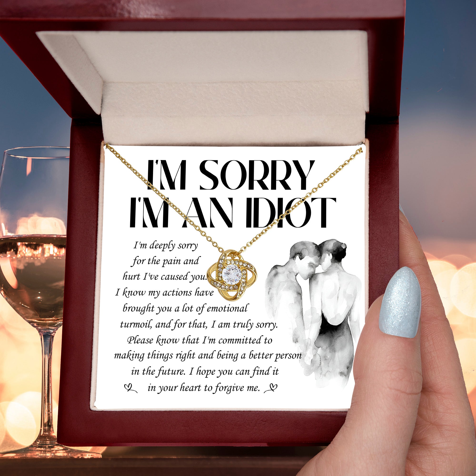 Heartfelt Apology Gift for Her - “I'm Sorry, I'm an Idiot” Love Knot Necklace