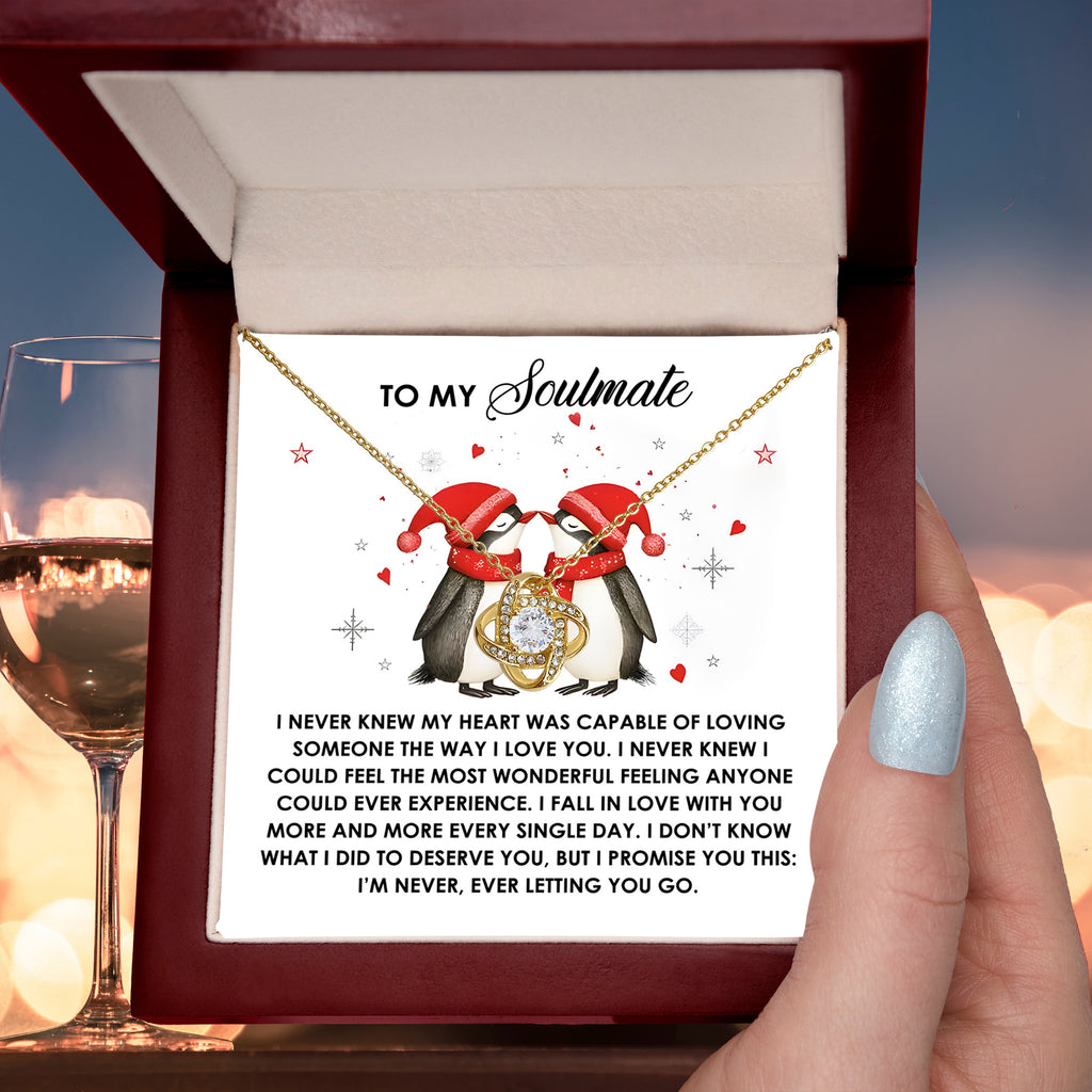 To My Soulmate Penguin Love Knot Necklace – Forever Love Gift for Her