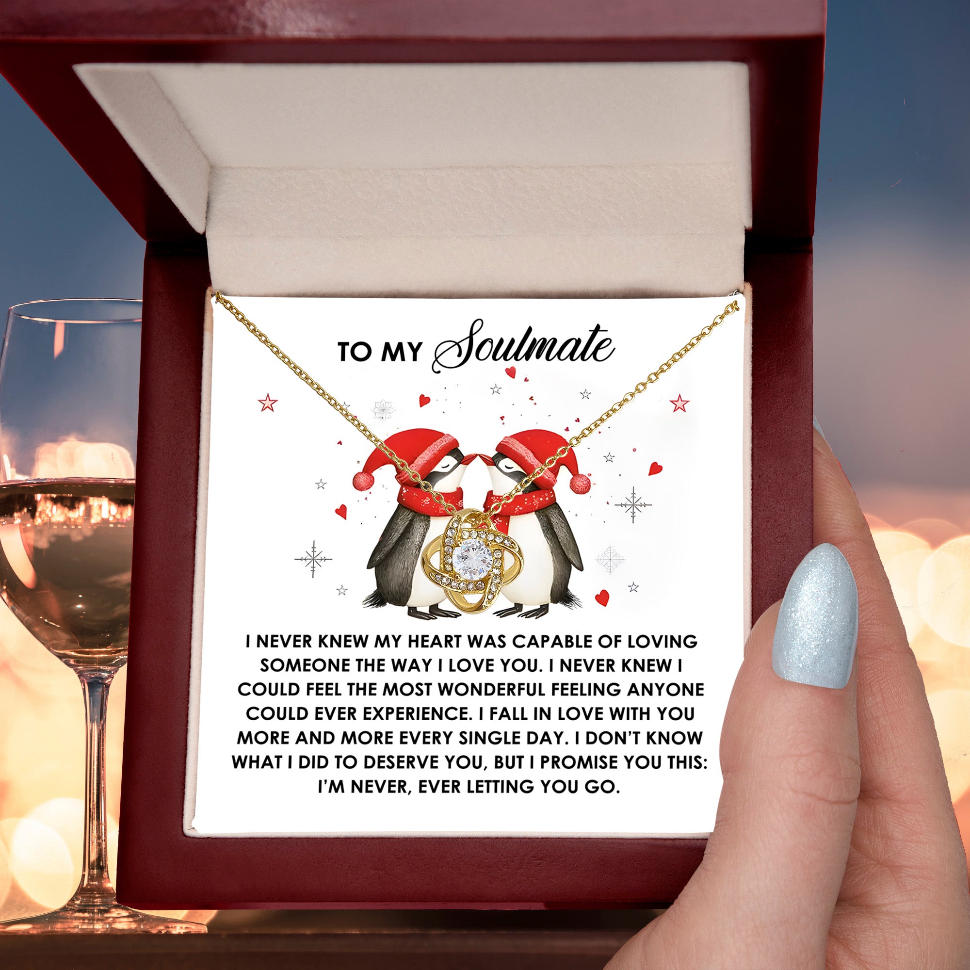 To My Soulmate Penguin Love Knot Necklace – Forever Love Gift for Her