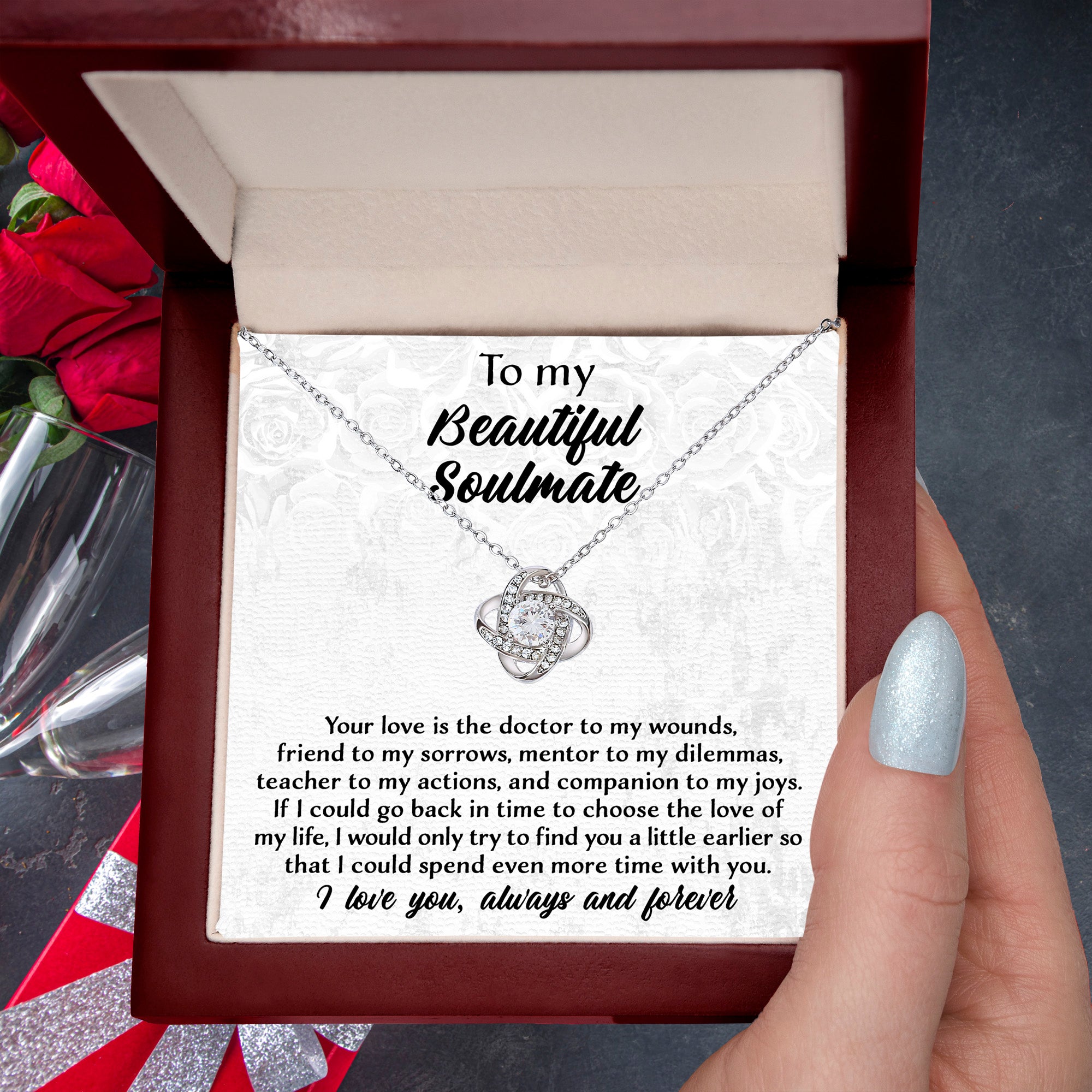 To My Beautiful Soulmate – Find You Sooner  Love Knot Necklace Gift Set