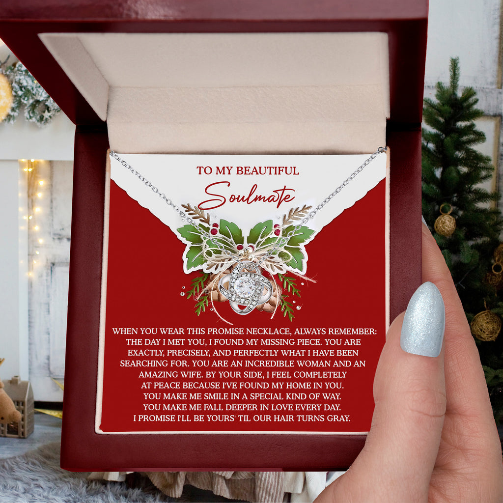 To My Beautiful Soulmate Promise Necklace – Love Knot Necklace Gift for Wife, Missing Piece Keepsake