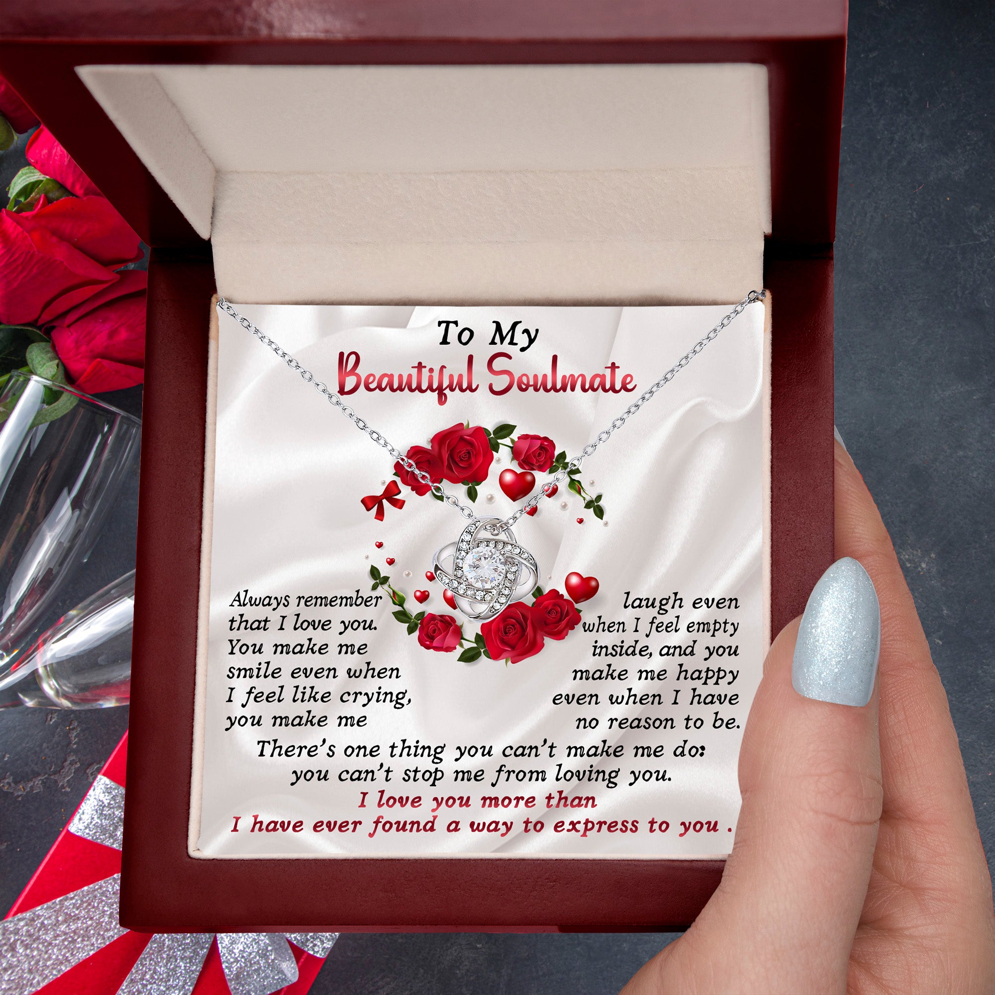 To My Beautiful Soulmate Love Knot Necklace – Emotional Forever Love Gift for Her