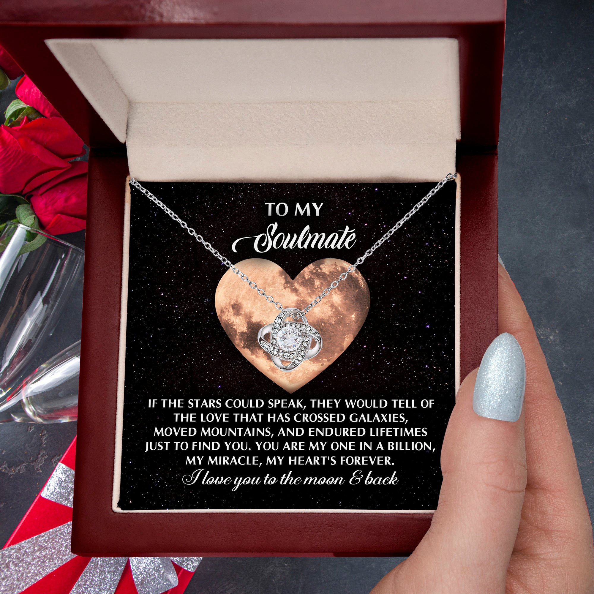 To My Soulmate - Crossed Galaxies - Love Knot Necklace with Heartfelt Message