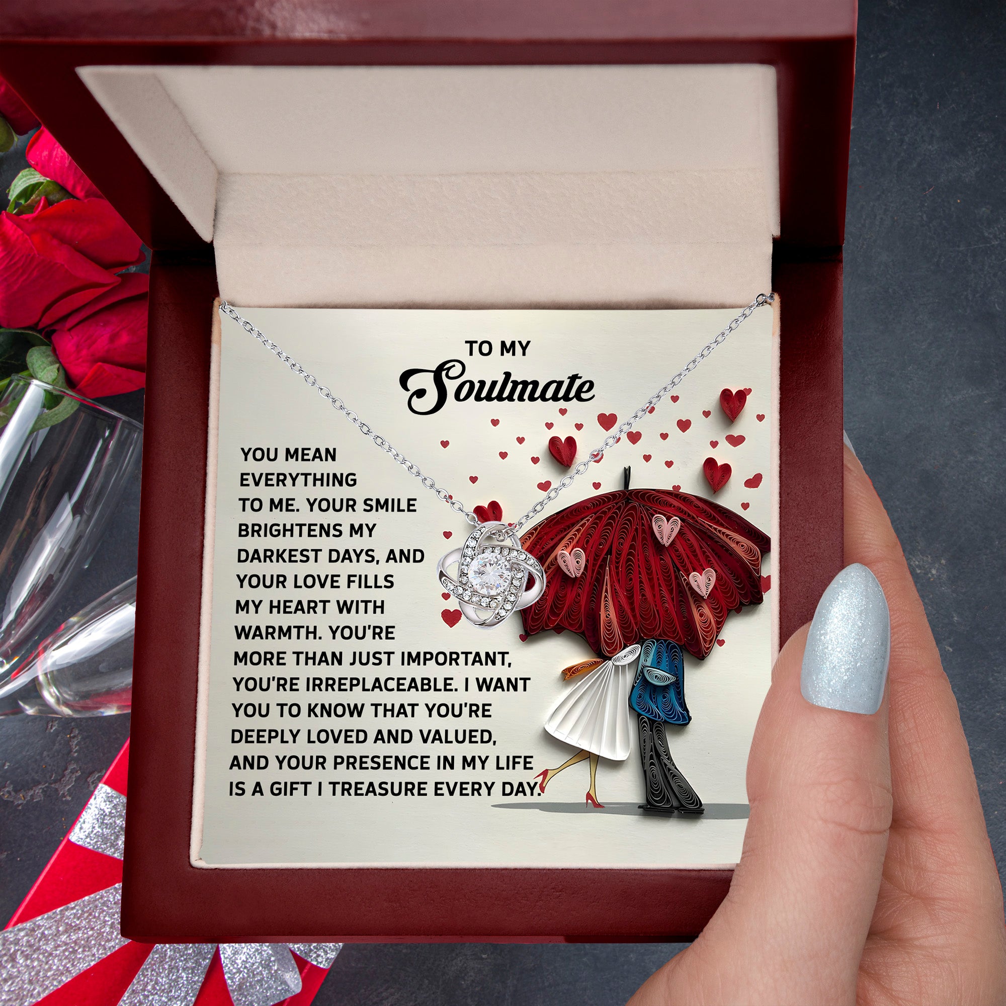 To My Soulmate - Treasured Gift - Love Knot Necklace with Heartfelt Message