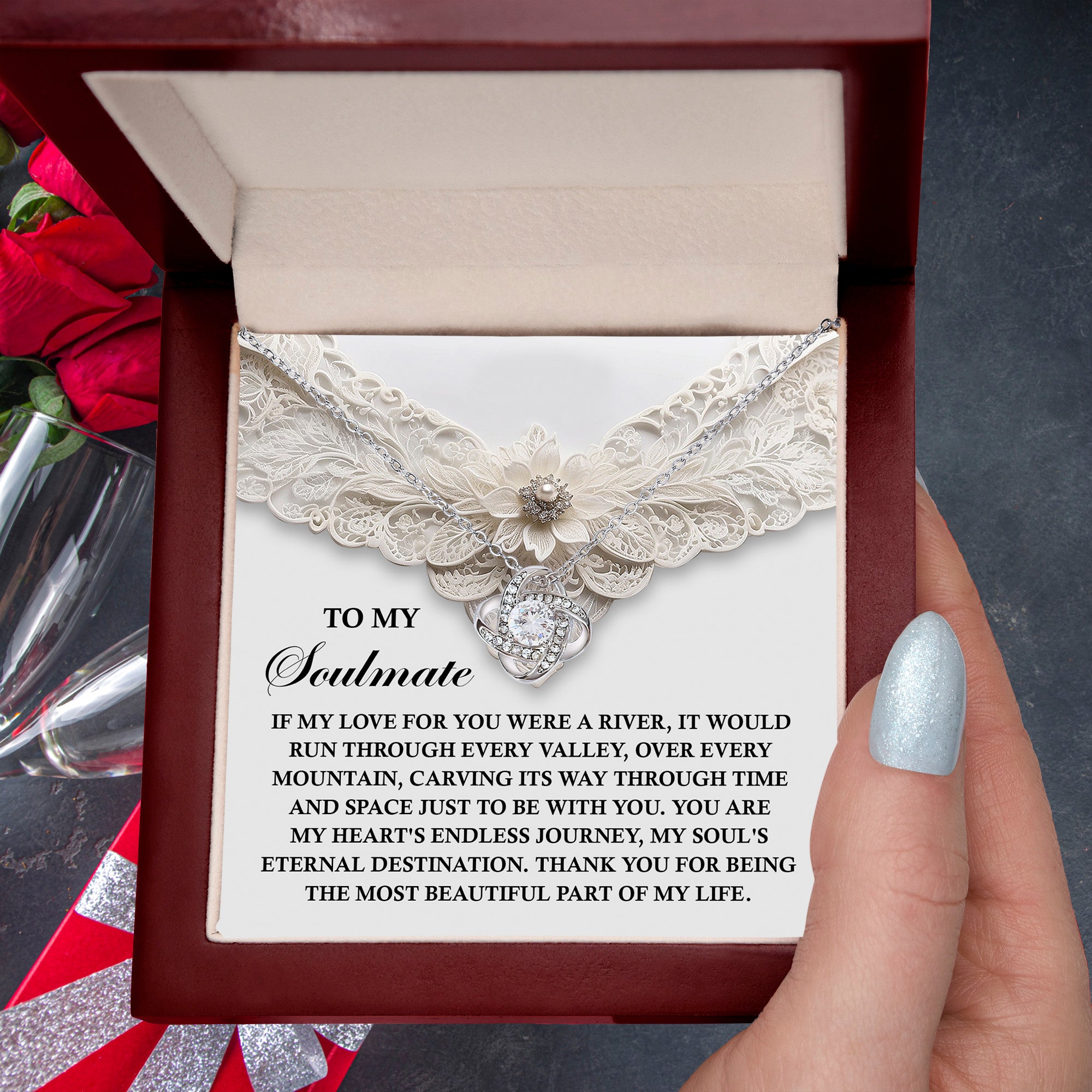 To My Soulmate - Soul's Eternal Destination - Love Knot Necklace with Heartfelt Message