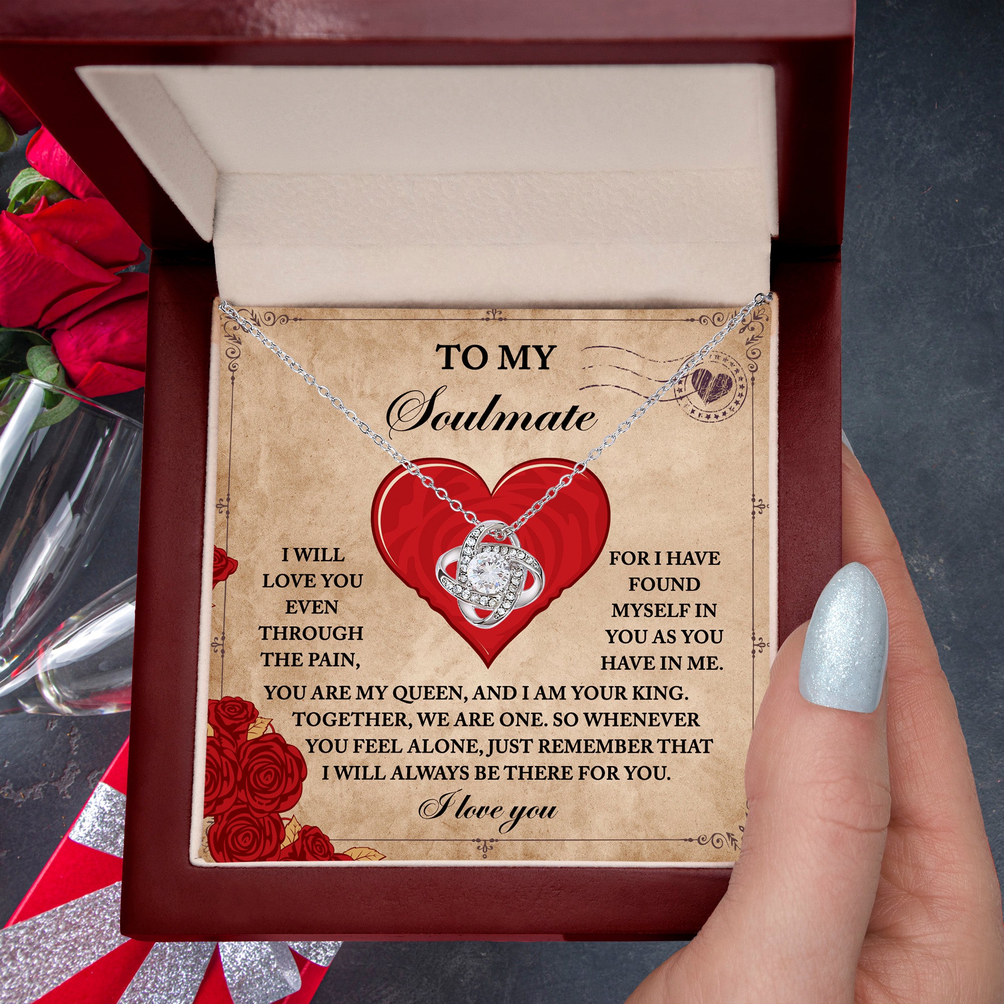 To My Soulmate - Together, We Are One - Love Knot Necklace with Romantic Message