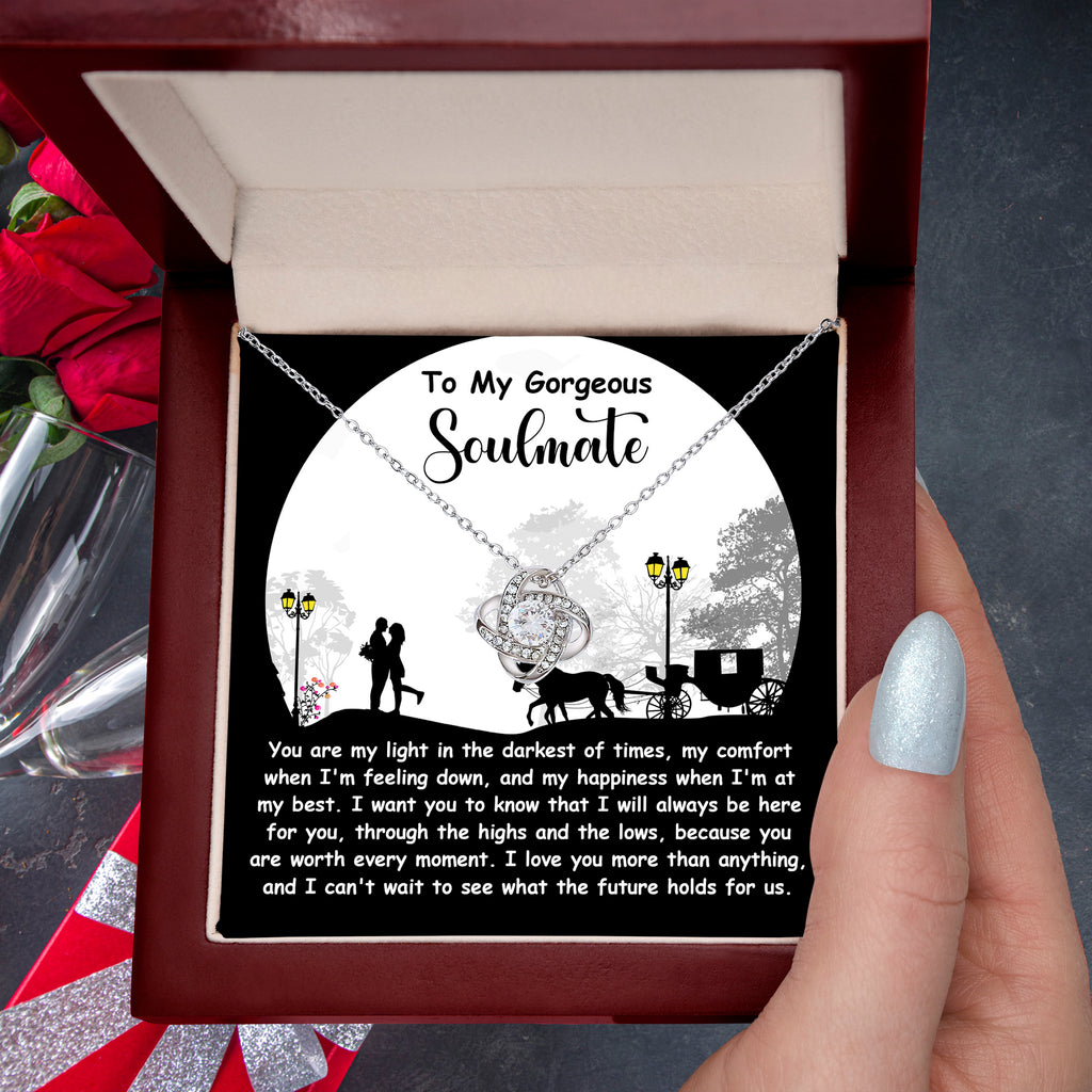 To My Gorgeous Soulmate – Future Holds For Us - Love Knot Necklace | Romantic Valentine's Day, Birthday or Anniversary Gift for Her