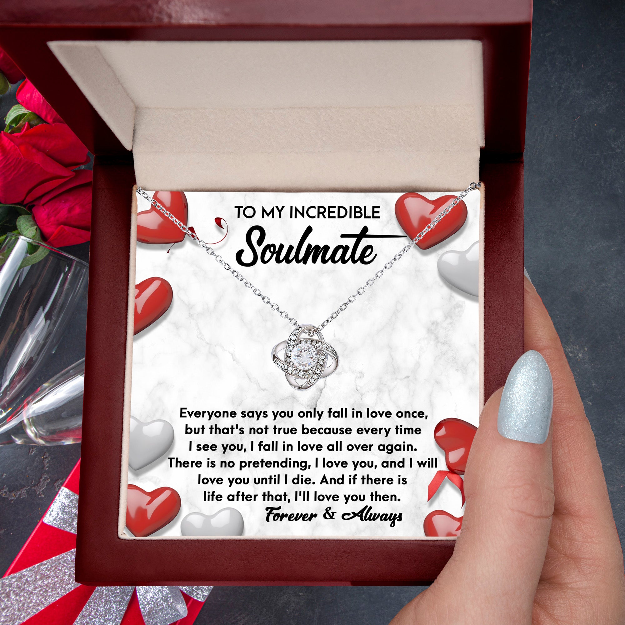 To My Incredible Soulmate – Fall in Love All Over Again - Love Knot Necklace with Heartfelt Message Card