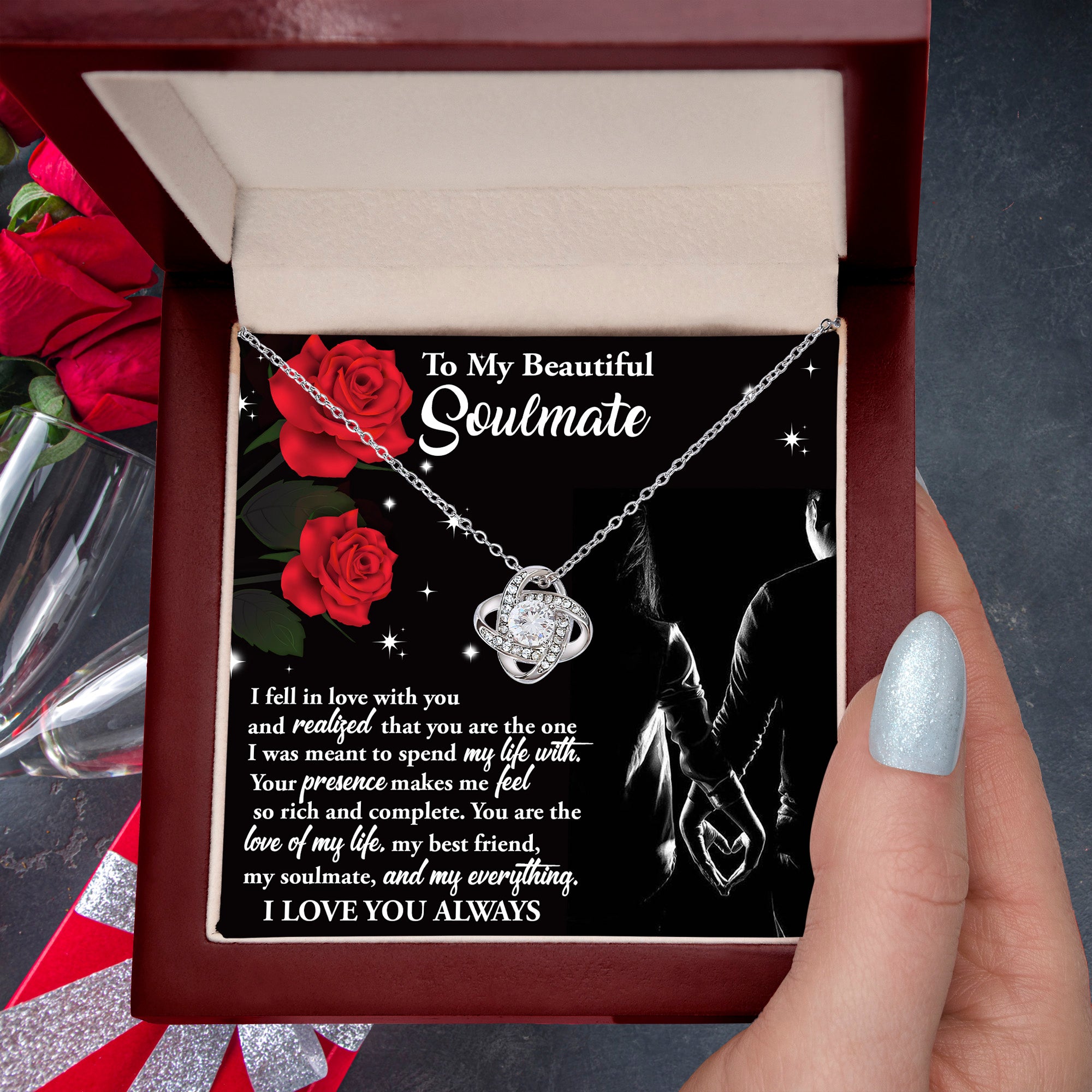 To My Beautiful Soulmate – Spend My Life With You - Love Knot Necklace with Message Card