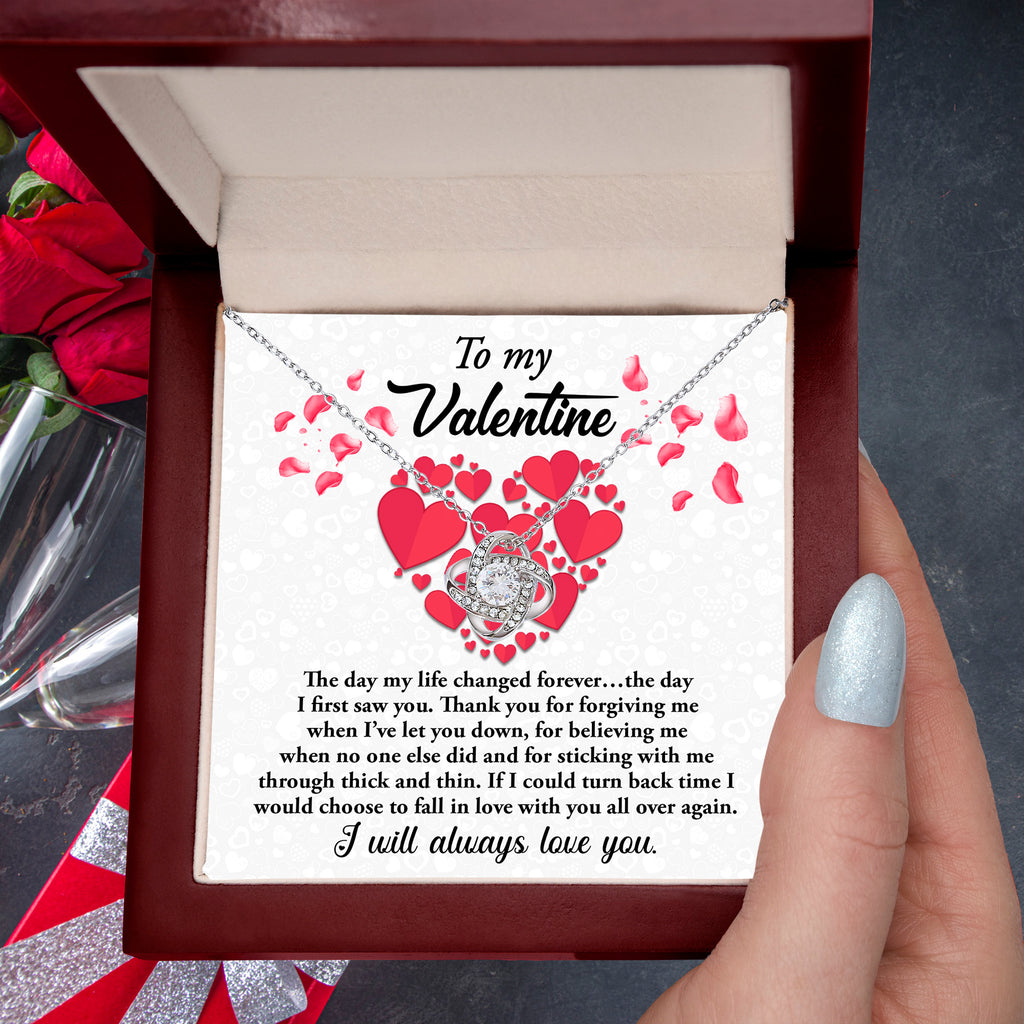 To My Valentine - My Life Changed - Love Knot Necklace with Romantic Message Card