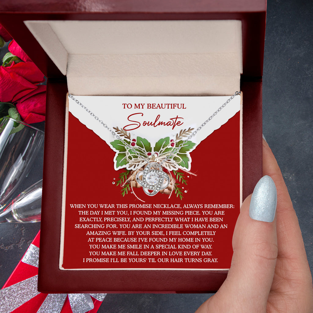 To My Beautiful Soulmate Promise Necklace – Love Knot Necklace Gift for Wife, Missing Piece Keepsake