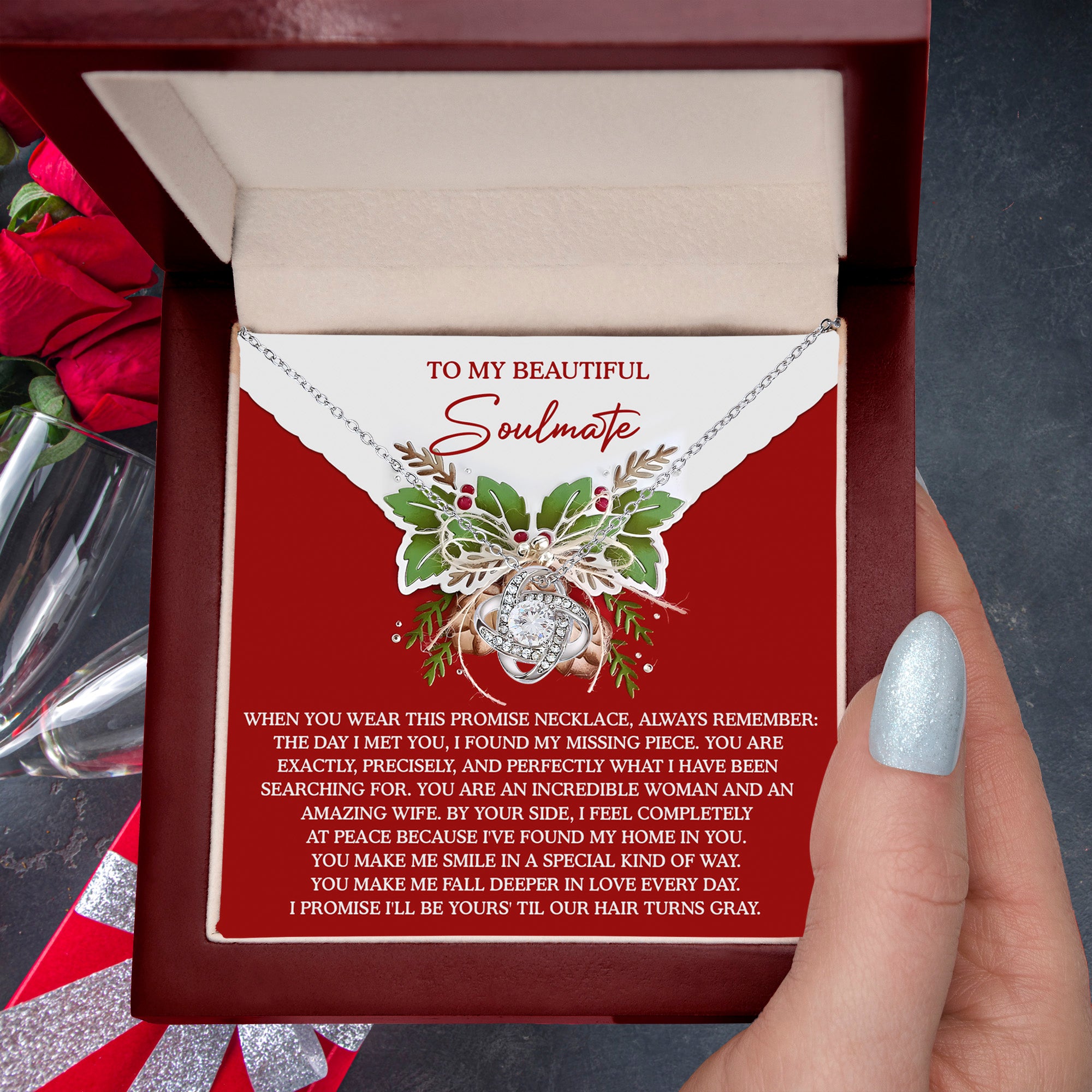 To My Beautiful Soulmate Promise Necklace – Love Knot Necklace Gift for Wife, Missing Piece Keepsake