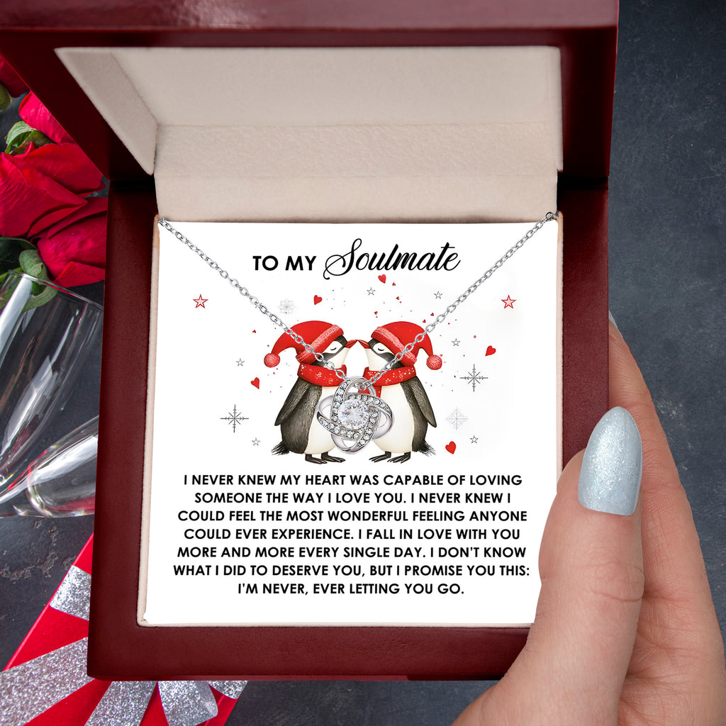 To My Soulmate Penguin Love Knot Necklace – Forever Love Gift for Her