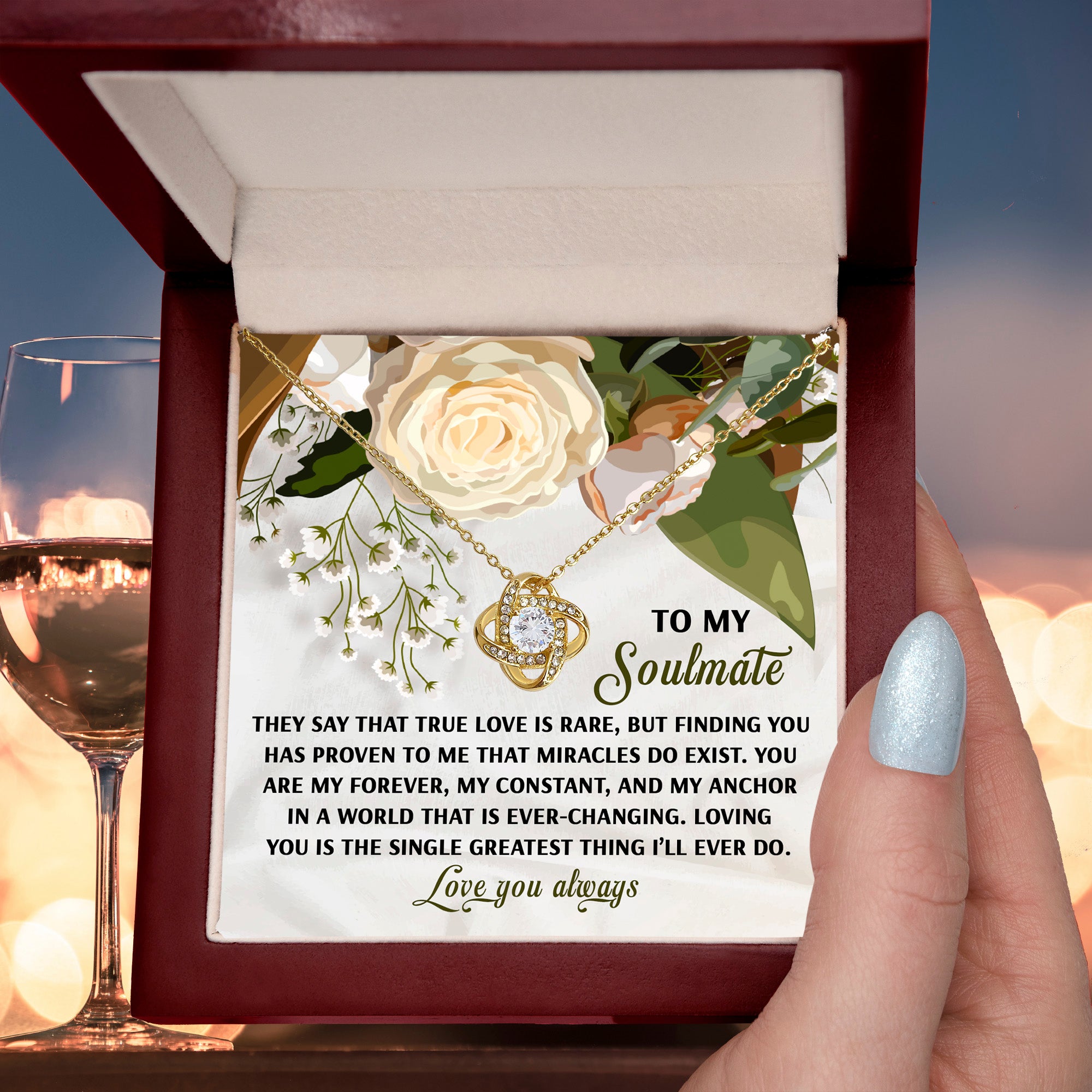 To My Soulmate - Miracles Exist - Love Knot Necklace with Heartfelt Message