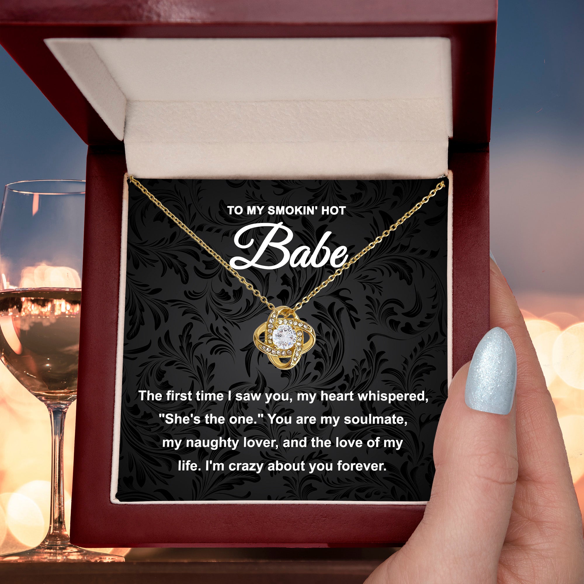 To My Smokin' Hot Babe – Love Knot Necklace | Romantic Gift for Girlfriend, Naughty Lover, Soulmate