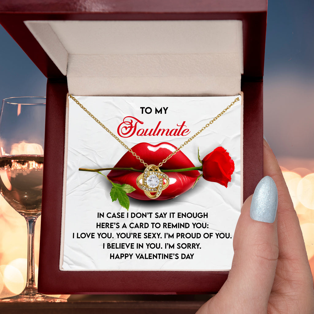 Soulmate Love Knot Necklace – Romantic Valentine's Day Gift with Message Card for Her
