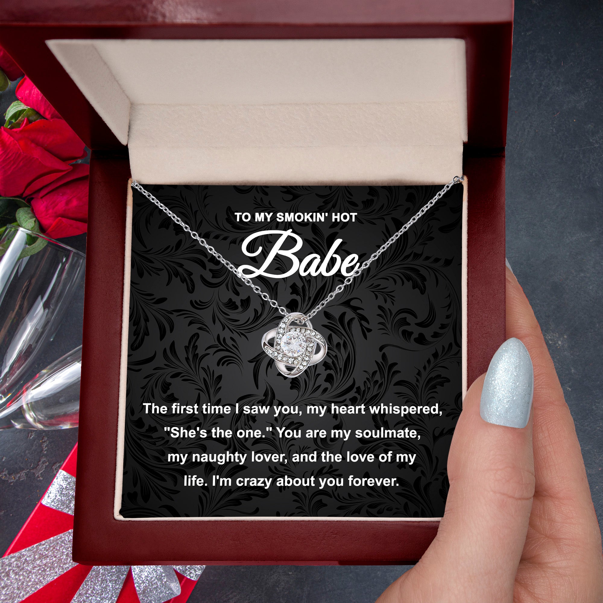 To My Smokin' Hot Babe – Love Knot Necklace | Romantic Gift for Girlfriend, Naughty Lover, Soulmate