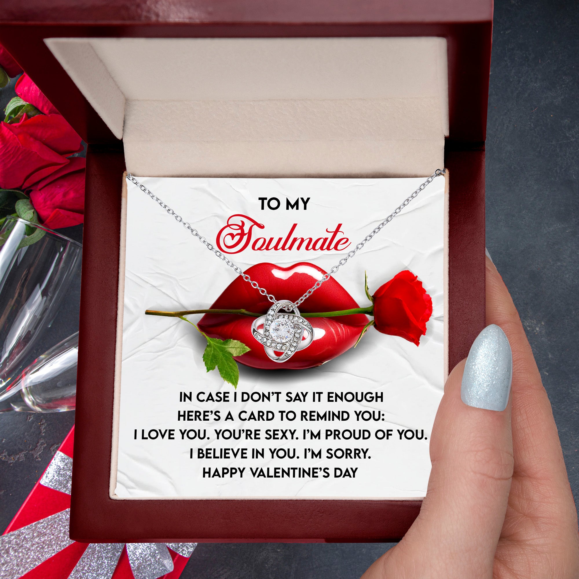 Soulmate Love Knot Necklace – Romantic Valentine's Day Gift with Message Card for Her