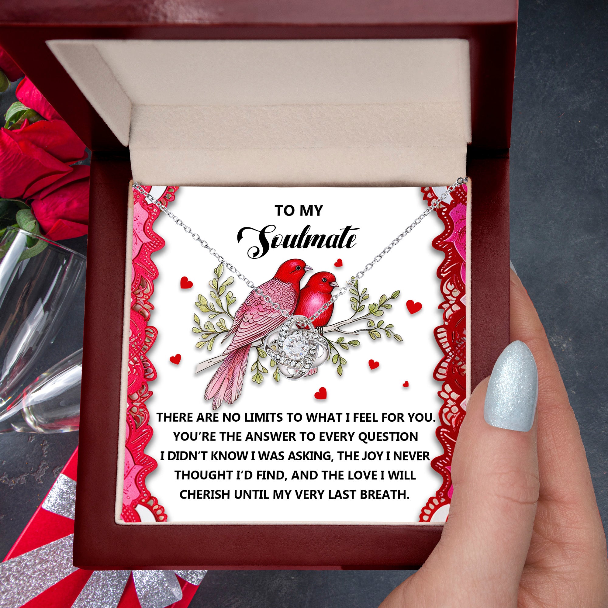 To My Soulmate - The Love I Will Cherish - Love Knot Necklace with Romantic Message