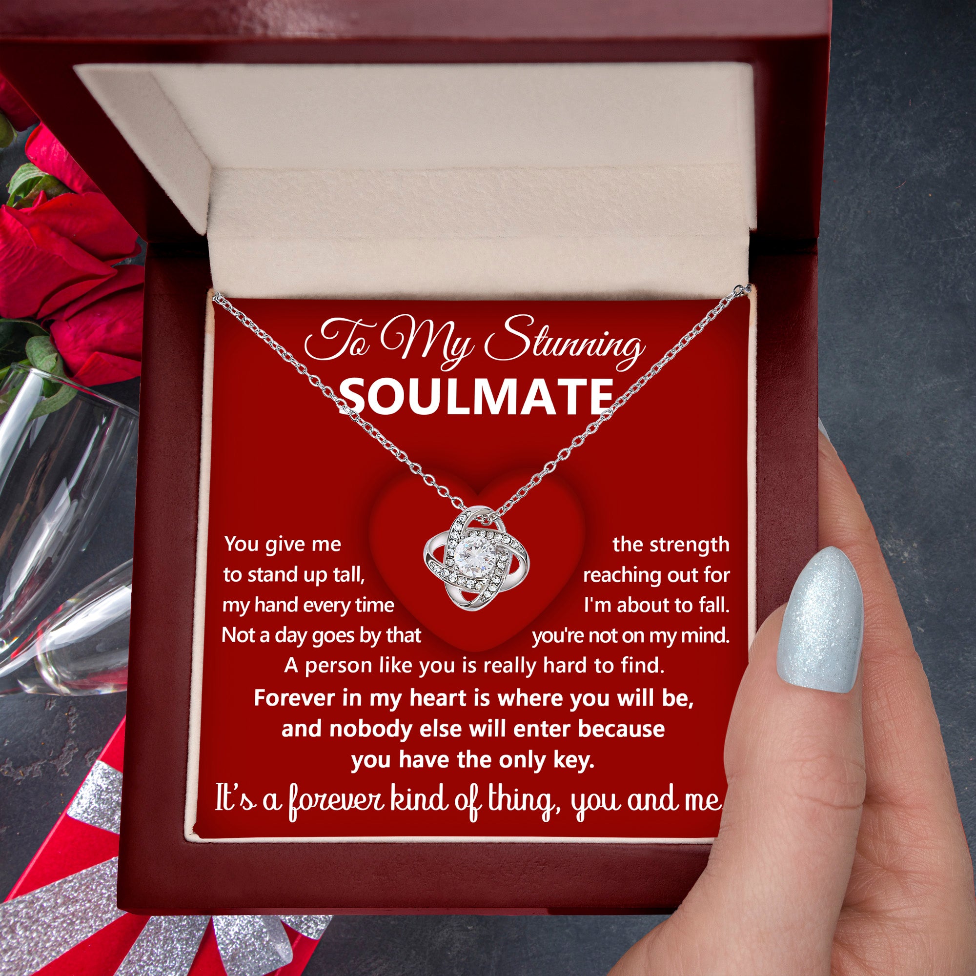 To My Stunning Soulmate – Forever in my Heart - Love Knot Necklace | Romantic Gift for Her