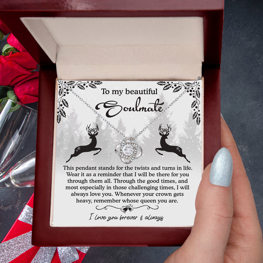 To My Beautiful Soulmate – Winter Reindeer Love Knot Necklace | Romantic Gift for Her