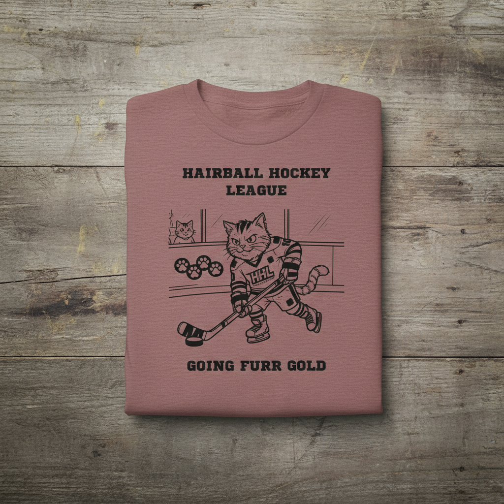 Funny Hockey Cat Tee Hairball Hockey League Shirt – Going Furr Gold - Winter Sports Cat Lover Gift