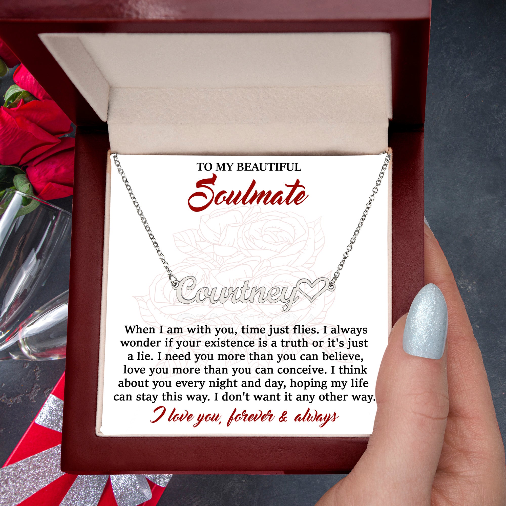 Soulmate-I Need You Personalized Script Name Necklace
