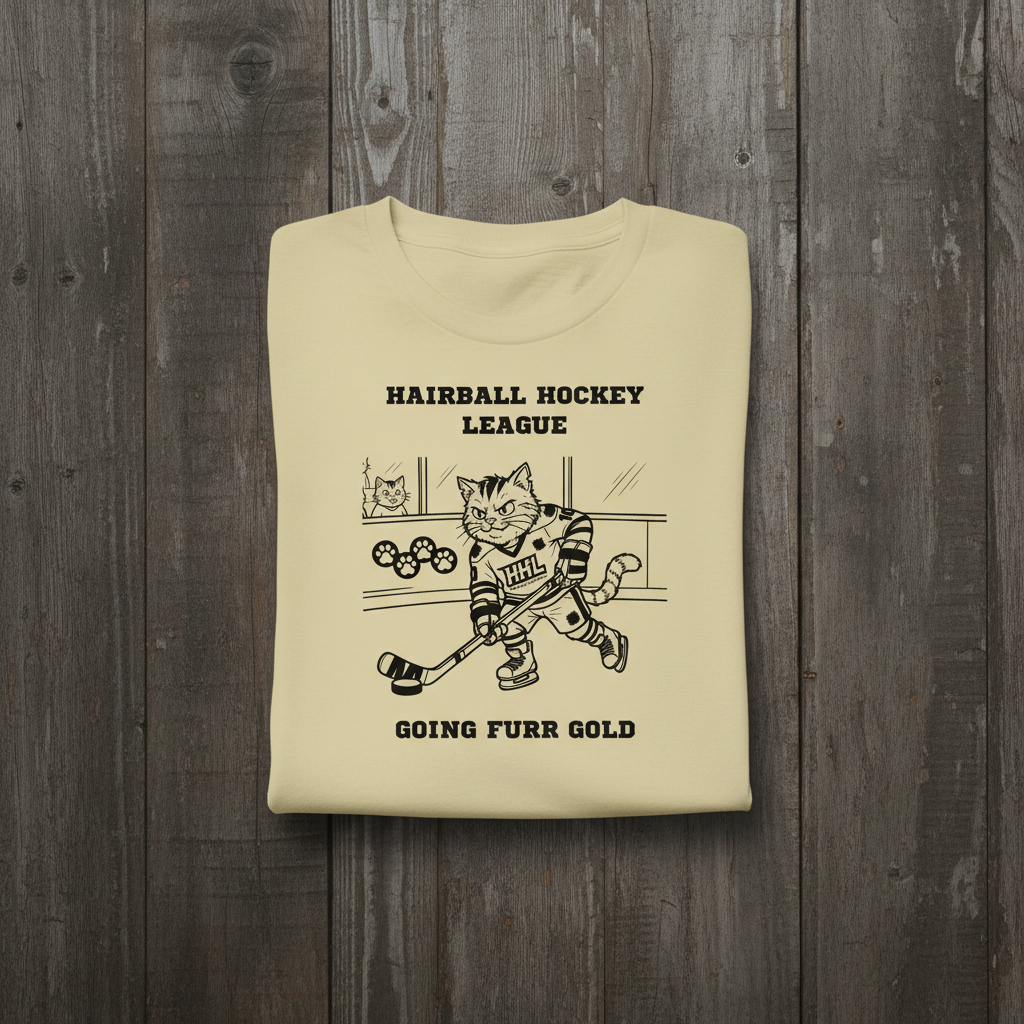 Funny Hockey Cat Tee Hairball Hockey League Shirt – Going Furr Gold - Winter Sports Cat Lover Gift