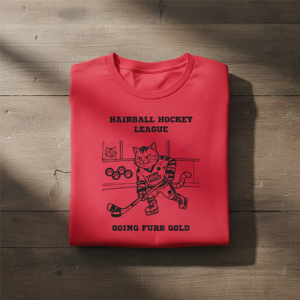 Funny Hockey Cat Tee Hairball Hockey League Shirt – Going Furr Gold - Winter Sports Cat Lover Gift