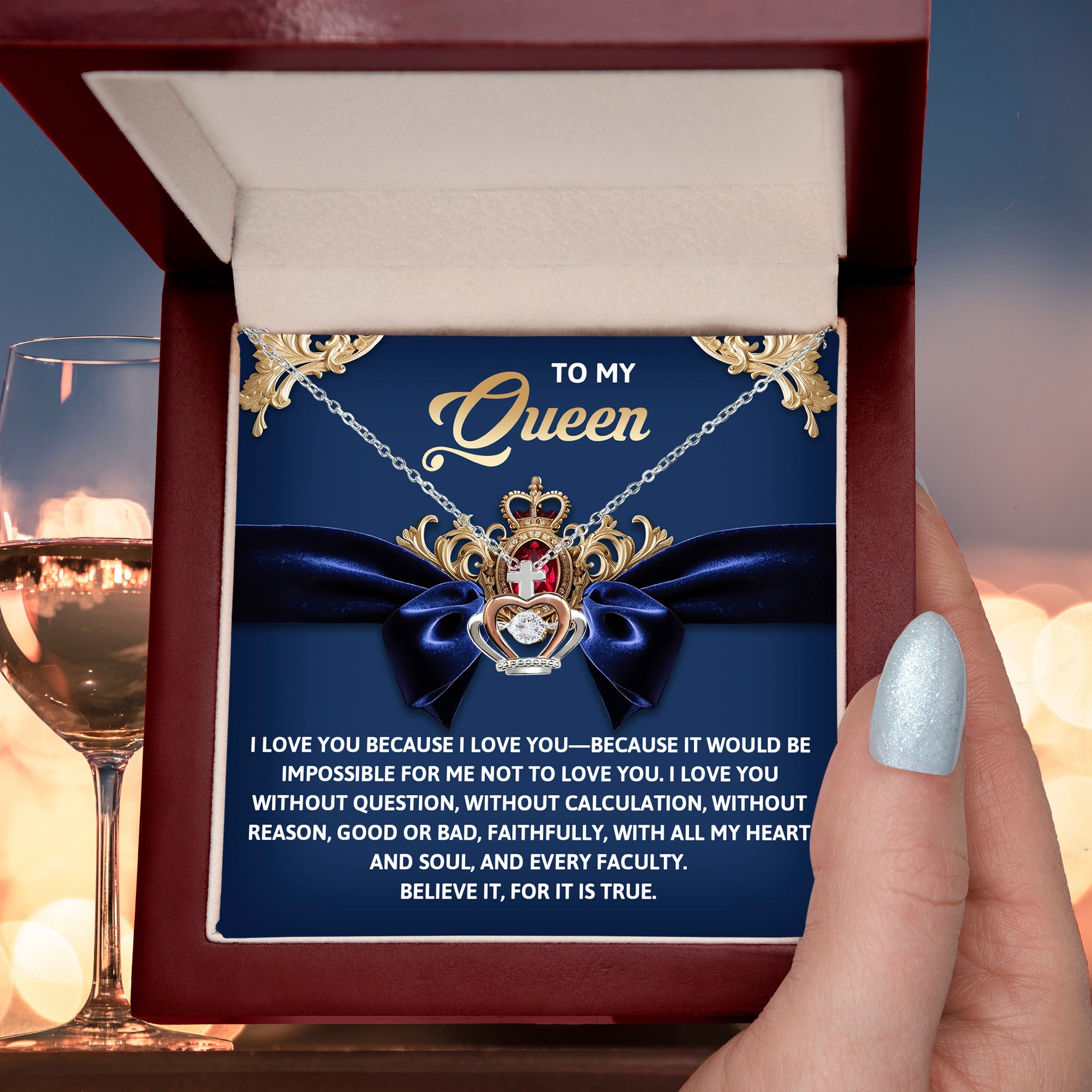 To My Queen – With All My Heart Crown Pendant Necklace Gift Set