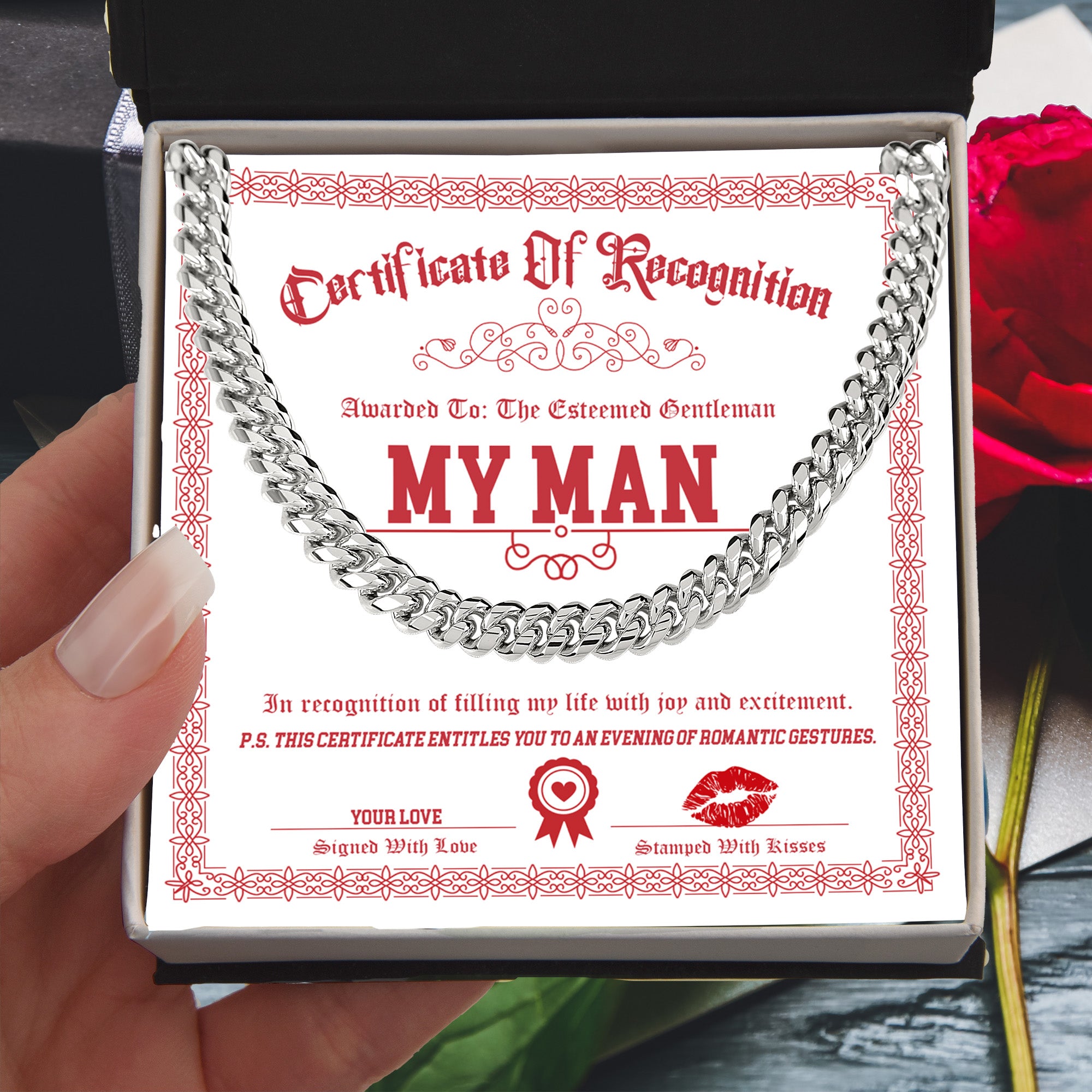 My Man Cuban Link Chain – Funny & Flirty Gift with Certificate Message Card