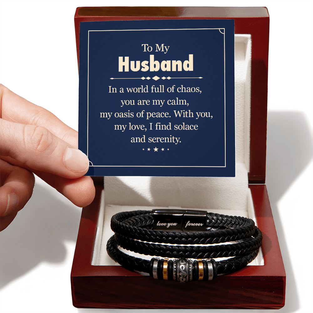 Husband Gift - In a World Of Chaos, You are my Calm Men's Leather Brracelet